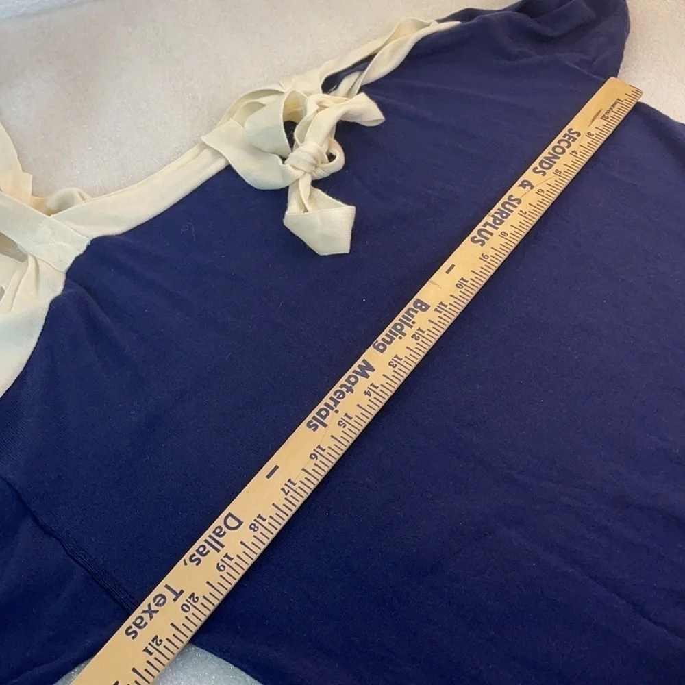 J crew blue merino wool tie cold shoulder sweater large